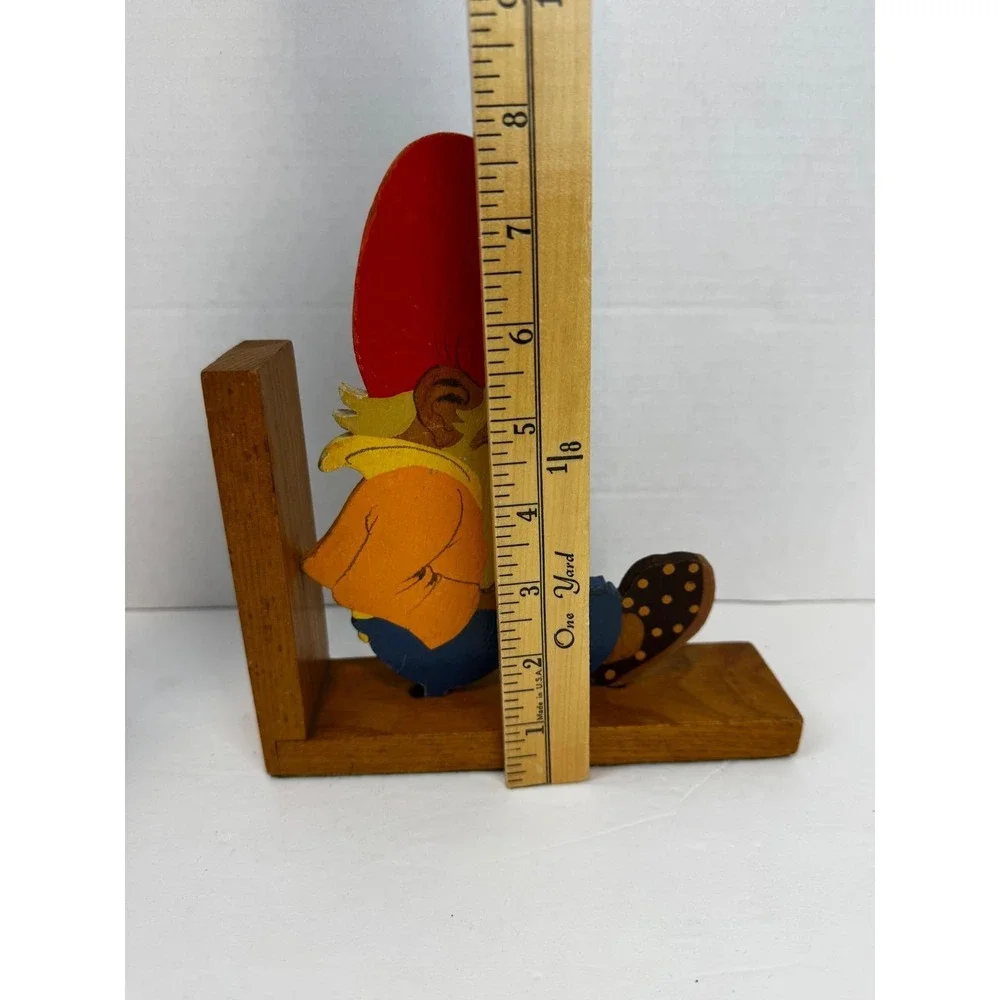 Vintage Wooden Gnome Bookend Hand Painted Elf Nursery Decor Whimsigoth Fairycore